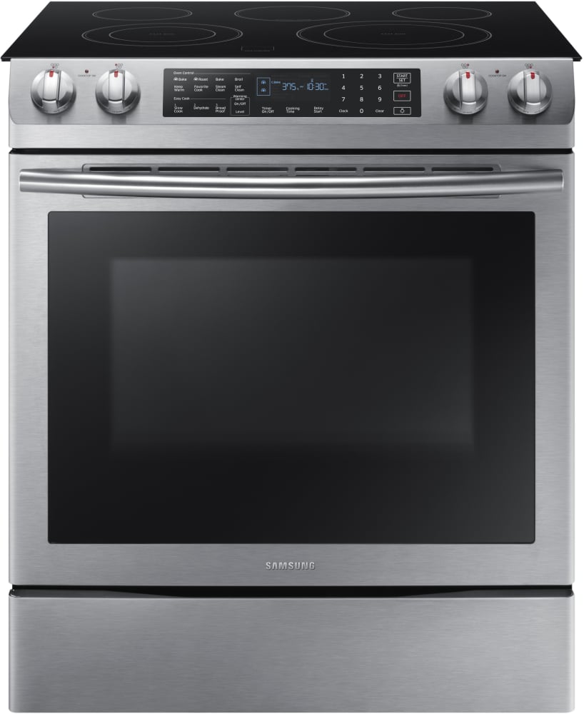 Samsung Ne58k9430ss 30 Inch Slide In Electric Range With 5 Smoothtop Elements 5 8 Cu Ft Dual Convection Fan Oven 2 Flexible Cooktop Elements Delay Start Sabbath Mode Storage Drawer And Steam Self Cleaning Mode