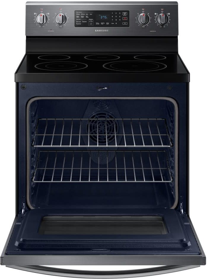 Samsung Ne59r4321sg 30 Inch Freestanding Electric Range With 5 9 Cu Ft Oven Fan Convection Five Radiant Ceramic Elements Storage Drawer Self Steam Clean Delay Start And Sabbath Mode Black Stainless Steel