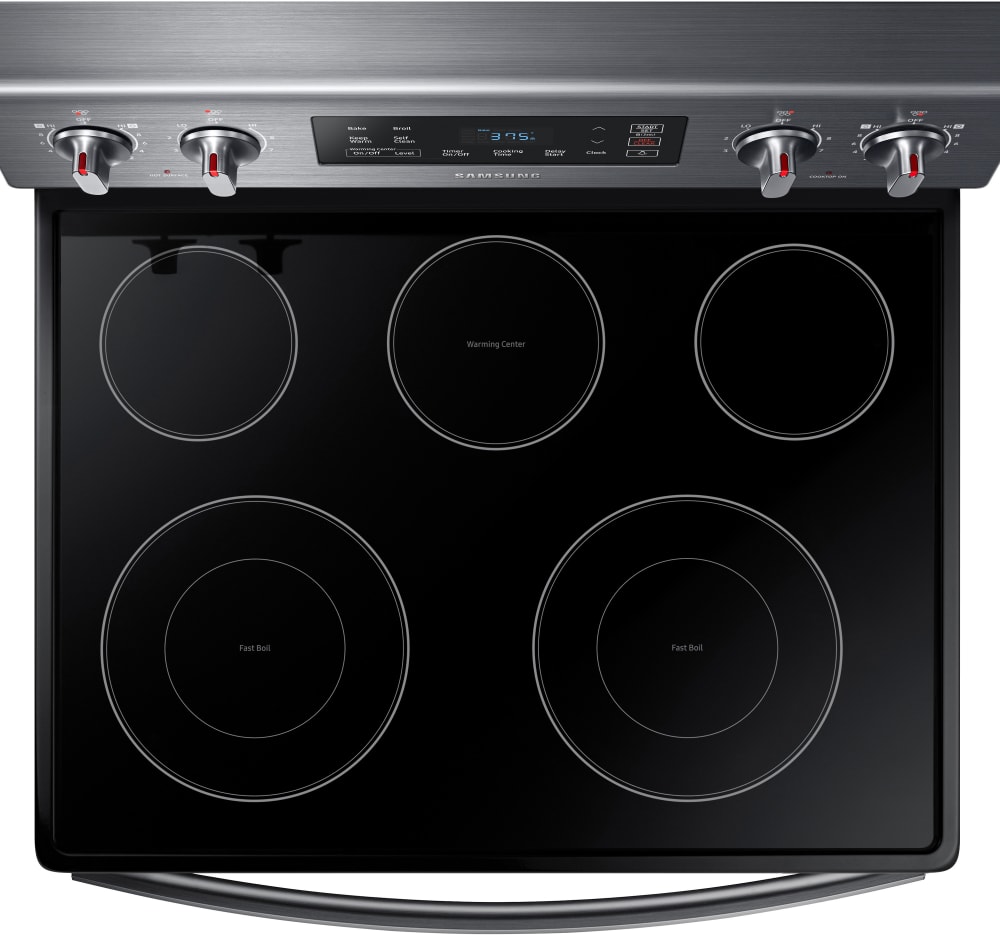 Samsung NE59T4311SG 30 Inch Freestanding Electric Range with 5 Radiant Ceramic Elements, 5.9 Cu. Ft Oven Capacity, Dual Ring Elements, Storage Drawer, Self Clean, Child Lock, Delay Bake, Sabbath Mode, and Star-K Certified: Fingerprint Resistant Black Stainless Steel