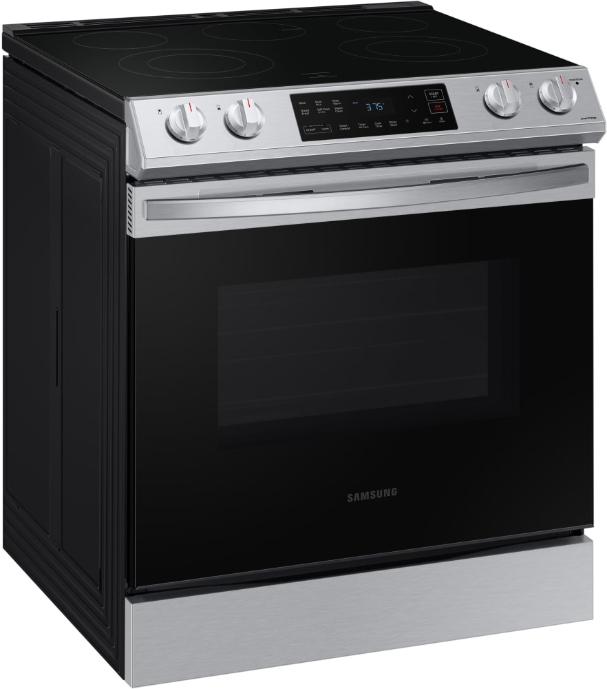Samsung NE63T8111SS 30 Inch Slide-In Electric Smart Range with 5 Element Cooktop, 6.3 Cu. Ft. Oven Capacity, Storage Drawer, Hidden Bake Element, Self+Steam Clean, WiFi, Sabbath Mode, CSA Certified, Star-K Certified, and ADA Compliant: Fingerprint Resistant Stainless Steel