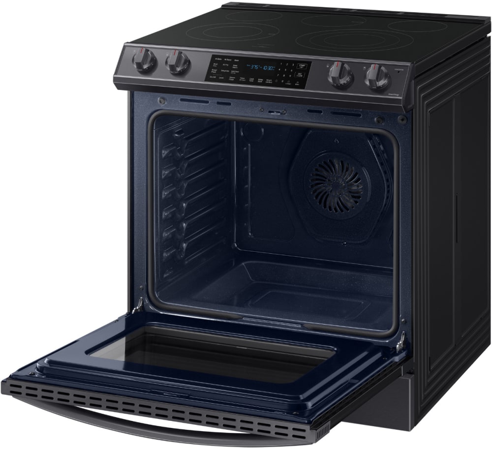 Samsung NE63T8511SG 30 Inch Slide In Smart Electric Range with 5 Radiant Element Cooktop 6.3 Cu. Ft. Oven Capacity Storage Drawer Self Steam Clean Air Fry Convection Rapid Boil Sabbath Mode CSA