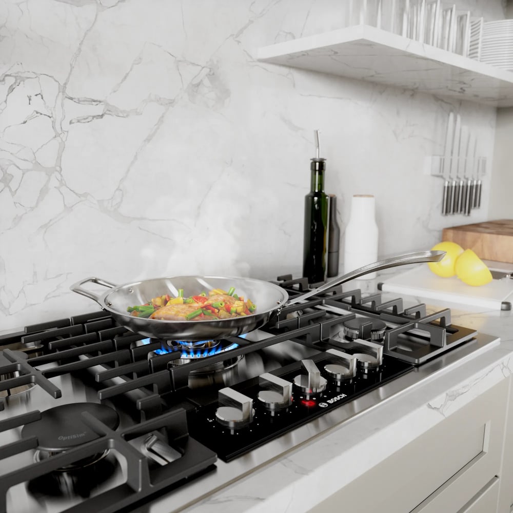 Bosch NGMP058UC 30 Inch Gas Cooktop with 5 Sealed Burners, Continuous Cast Iron Grates, Dual