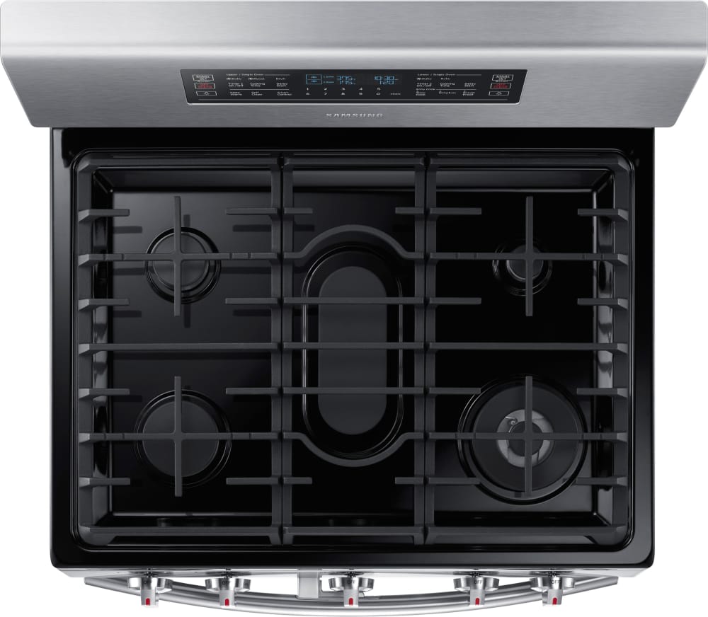 Samsung NX58K7850SS 30 Inch Flex Duo Gas Range with Dual Doors, 5.8 cu. ft. Oven Capacity, 5 Sealed Burners, 18,000 BTU Double Stacked Burner, Griddle, Wok Grate, Soft Close Door, Wi-Fi Connectivity, Storage Drawer, Self-Clean and Sabbath Mode: Stainless Steel