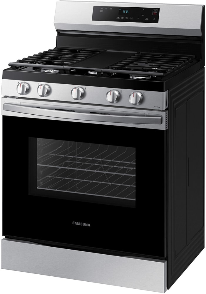 Samsung NX60A6111SS 30 Inch Freestanding Gas Smart Range with 5 Sealed Burners, 6.0 Cu. Ft. Capacity, Storage Drawer, SmartThings Cooking, Wi-Fi & Voice Connectivity, Integrated Griddle, 17K BTU Power Burner, ETL Listed, and Star-K Certified: Stainless Steel