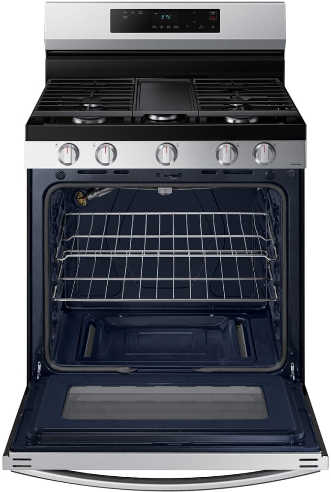 Samsung NX60A6111SS 30 Inch Freestanding Gas Smart Range with 5 Sealed Burners, 6.0 Cu. Ft. Capacity, Storage Drawer, SmartThings Cooking, Wi-Fi & Voice Connectivity, Integrated Griddle, 17K BTU Power Burner, ETL Listed, and Star-K Certified: Stainless Steel