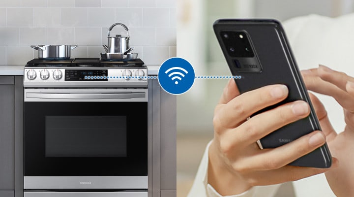Samsung NX60T8311SS 30 Inch Slide In Gas Smart Range with 5 Sealed Burners 6 Cu. Ft. Oven Capacity Storage Drawer Self Clean Integrated Cast Iron Griddle Ready2Fit Guarantee and Star K Certified Finge...