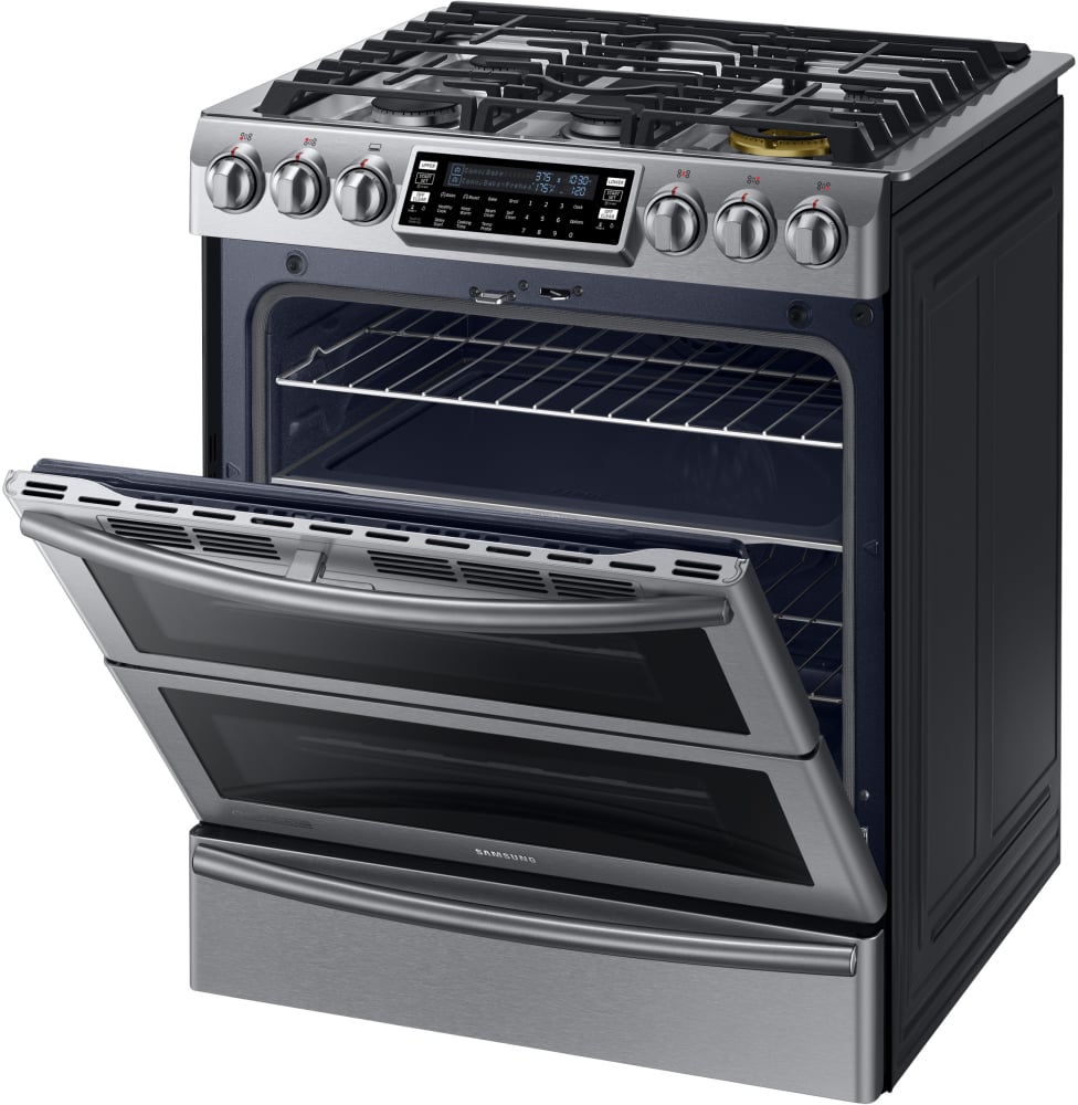 Samsung NY58J9850WS 30 Inch Slide in Dual Fuel Range with 