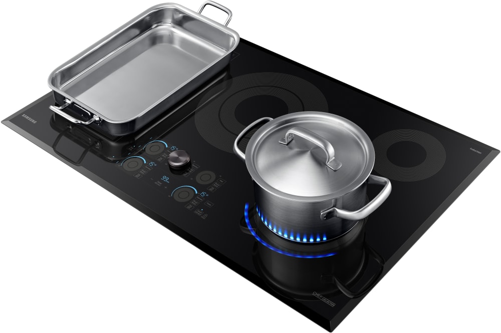 Samsung NZ36M9880UB 36 Inch Smart Induction Cooktop with WiFi, Flex Zone,  Dual Element, Beveled Glass Design, 15 Heat Settings, Power Boost, Kitchen  Timer, Virtual Flame, Magnetic Knob, Tap Touch, Hood Connectivity,  Bluetooth,