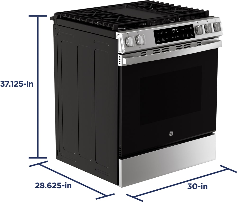 GE GGS500SVSS 30 Inch Slidein Gas Range with 5 Sealed Burners, 5.3 cu. ft. Oven Capacity, Power