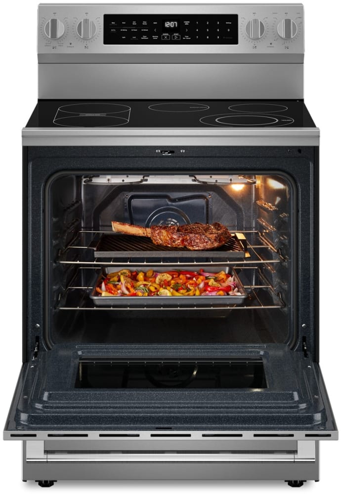 Maytag MFES8030RZ 30 Inch Freestanding Smart Electric Range with 5 Element Burners 5.3 Cu. Ft. Oven Capacity Precision Cooking System Air Fry Air Powered Cooking Grill Mode Dual Max Element Self Clean...