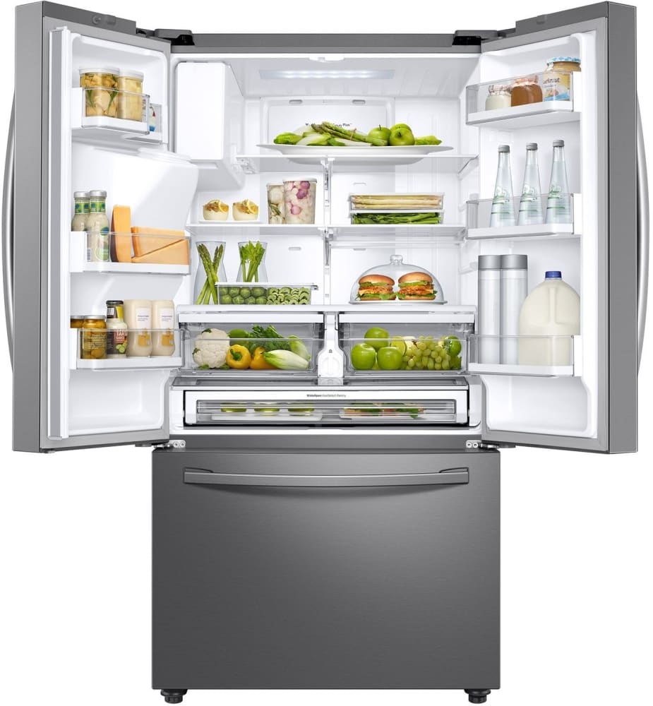Samsung RF23R6201SR 36 Inch Counter Depth French Door Smart Refrigerator with 22.6 cu. ft. Capacity, Wi-Fi, Filtered Water/Ice Dispenser, Twin Cooling Plus®, CoolSelect Pantry™, Adjustable Glass Spill-Proof Shelves, Humidity Crispers, ADA Compliant and ENERGY STAR® Certified: Fingerprint Resistant Stainless Steel