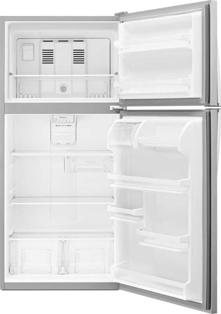 Whirlpool WRT318FZDM 30 Inch Top-Freezer Refrigerator with 18.2 cu. ft. Capacity, Frameless Glass Shelves, Gallon Door Storage, Flexi-Slide Bin, Clear Humidity-Controlled Crispers, Electronic Temperature Controls and ADA Compliant: Monochromatic Stainless Steel