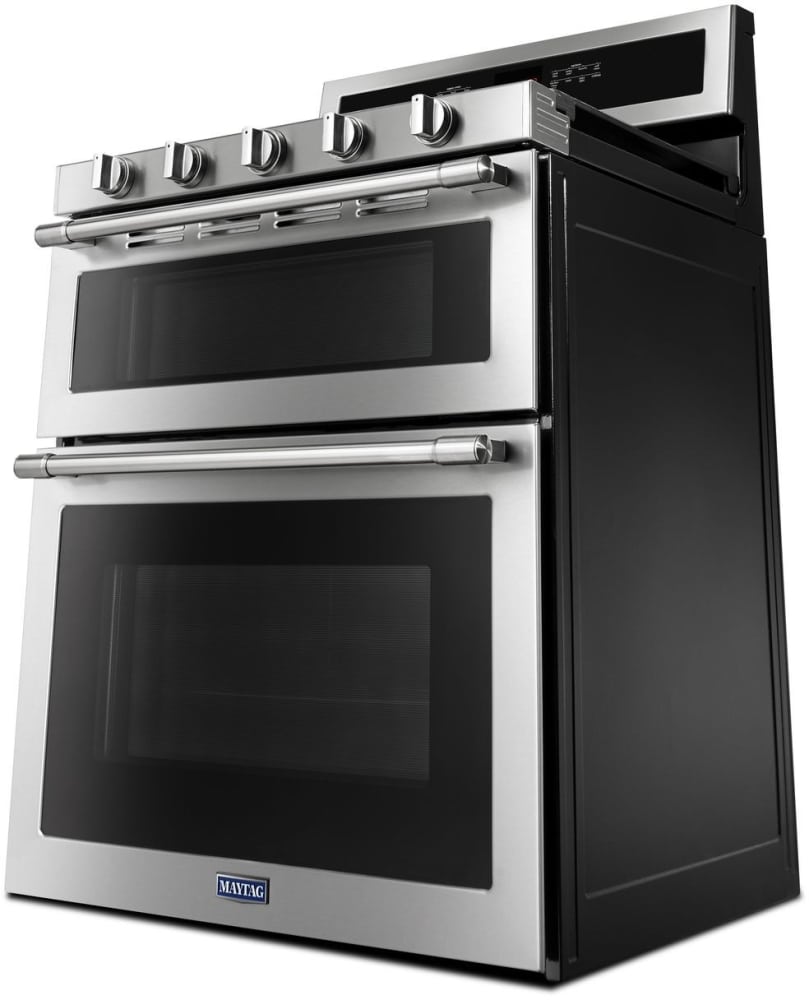 Maytag MGT8800FZ 30 Inch Freestanding Gas Range with 5 Burners, Double Ovens, 6 cu. ft. Oven Capacity, True Convection, Precision Cooking, Auto Convect Conversion, Variable Broil, Delay Bake, Sabbath Mode, Self Clean, Power Preheat, and Power Burner