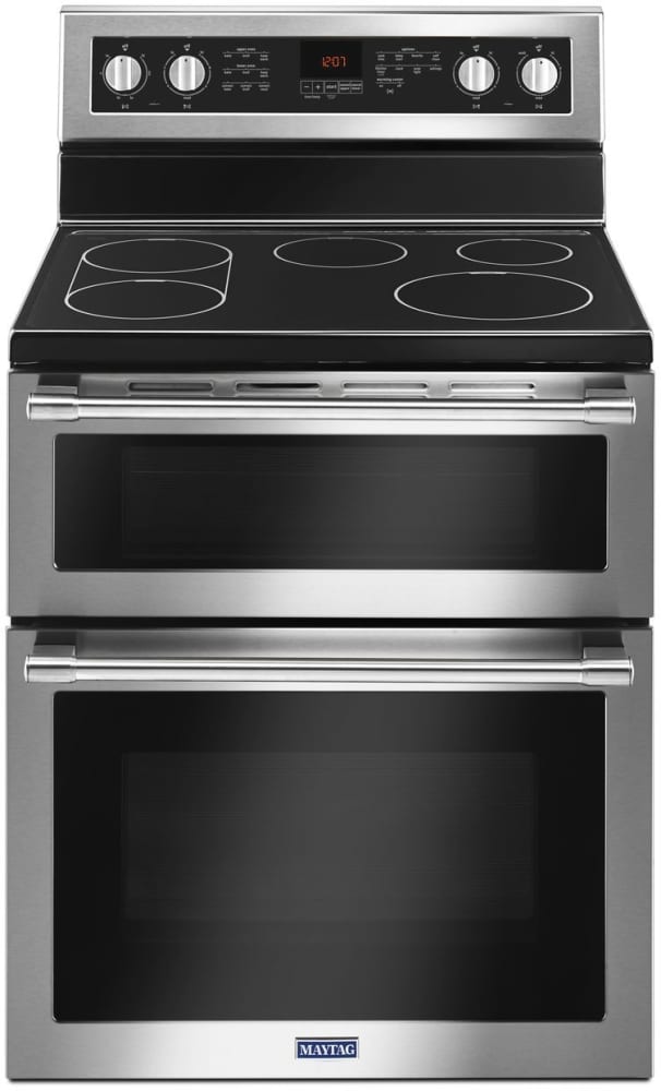 Maytag MET8800FZ 30 Inch Freestanding Electric Range with 5 Heating Elements, Dual Oven, 6.7 cu. ft. Total Capacity, True Convection, Self-Clean, Power Element, Precision Cooking, Auto Convect Conversion, Power Preheat, Bridge Element, Fingerprint Resistant, and Sabbath Mode