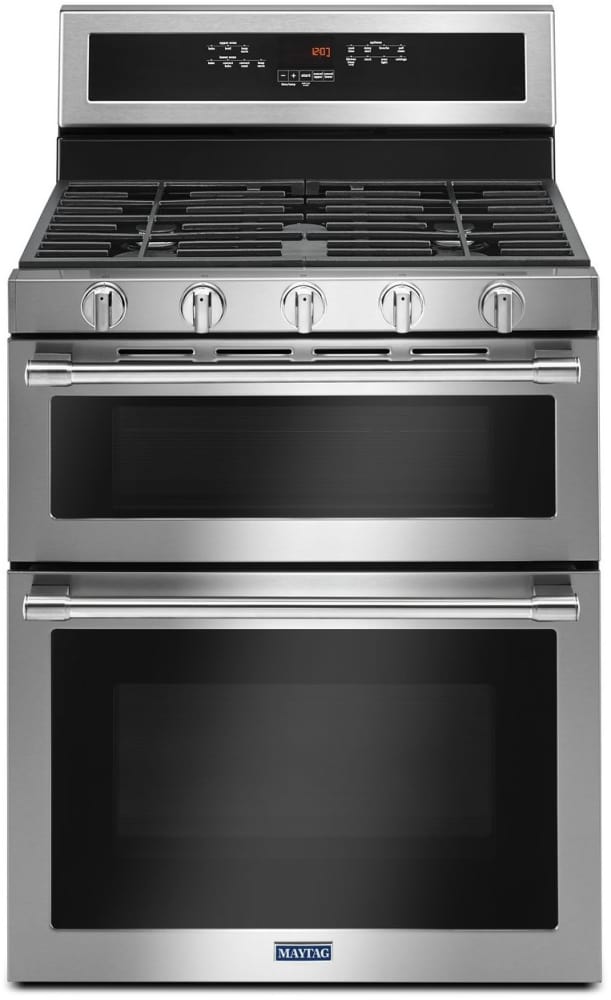 Maytag MGT8800FZ 30 Inch Freestanding Gas Range with 5 Burners, Double Ovens, 6 cu. ft. Oven Capacity, True Convection, Precision Cooking, Auto Convect Conversion, Variable Broil, Delay Bake, Sabbath Mode, Self Clean, Power Preheat, and Power Burner