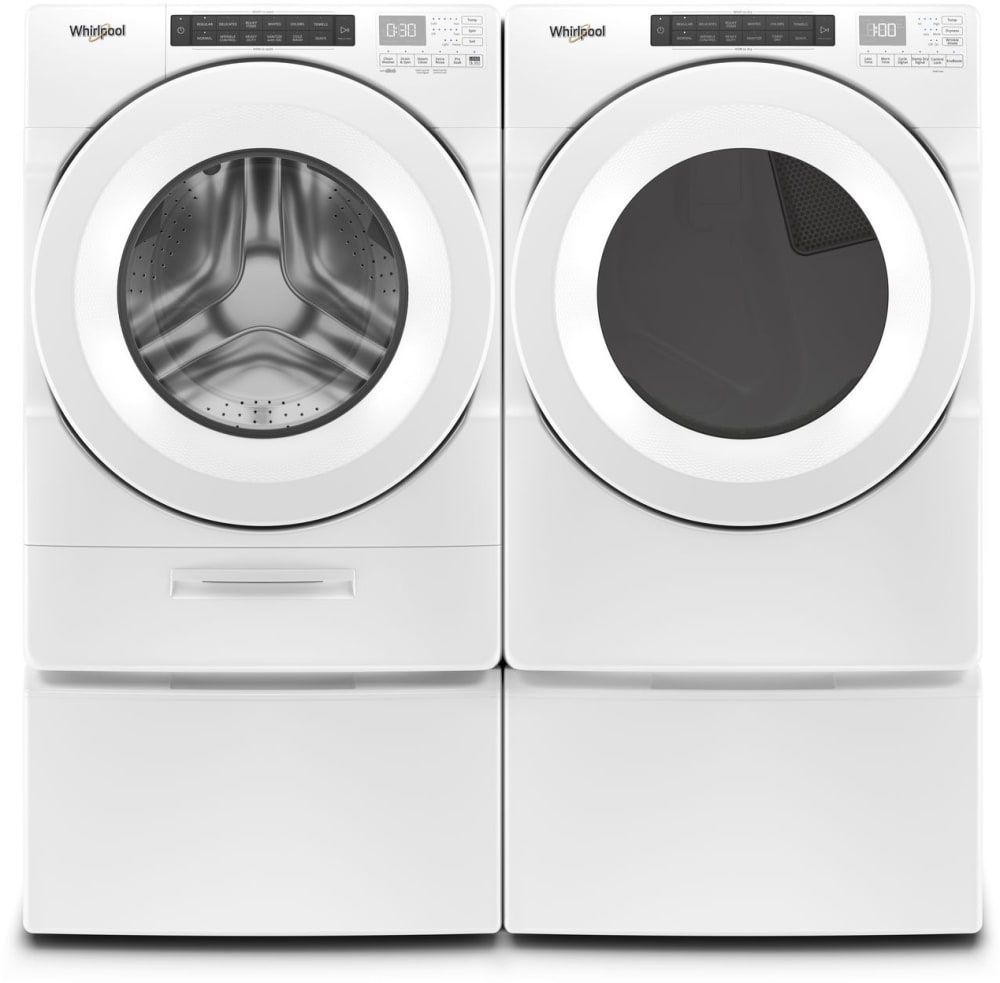 Whirlpool WPWADREW56204 Side-by-Side on Storage Drawer Pedestal Washer & Dryer Set with Front Load Washer and Electric Dryer in White