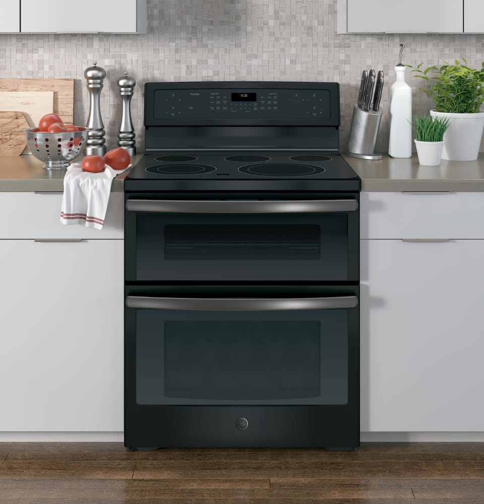 Ge Pb960fjds 30 Inch Freestanding Double Oven Electric Range With 5 Smoothtop Elements 6 6 Cu Ft Total Oven Capacity True Convection Steam Self Clean Chef Connect Power Boil Fast Preheat And Synchronized Elements