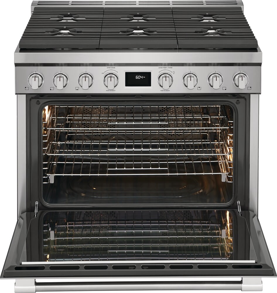 Frigidaire PCFD3670AF 36 Inch Freestanding Dual Fuel Range with 6 Sealed Burners, 4.4 Cu. Ft