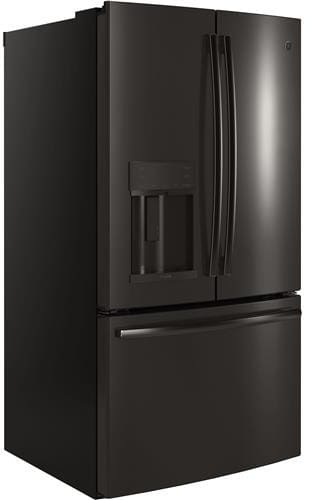 GE PFE28KBLTS 36 Inch French Door Refrigerator with 27.8 cu. ft. Capacity TwinChill Turbo Cool Temperature Controlled Drawer Autofill Dispenser Ice Maker Advanced Filtration Enhanced Shabbos Mode ADA ...