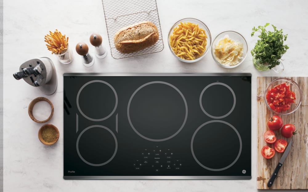 GE PHP9036DJ 36 Inch Induction Cooktop with 5 Cooking Zones 3 700 Watts Pan Presence Sensor Melt Setting SyncBurners Control Lock Function and ADA Compliant