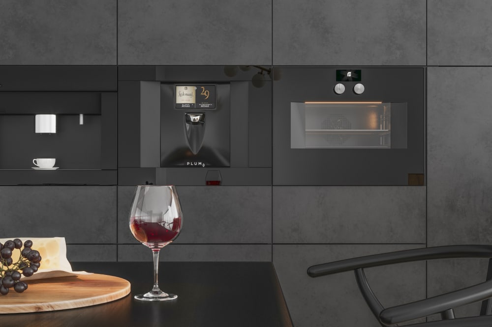 Plum Plum011 17 Inch Automated Wine Preserver And Dispenser With Dual Individually Chilled Chambers 90 Day Preservation 7 Hd Touch Screen Virtual Sommelier Automatic Cleaning And Argon Delivery System
