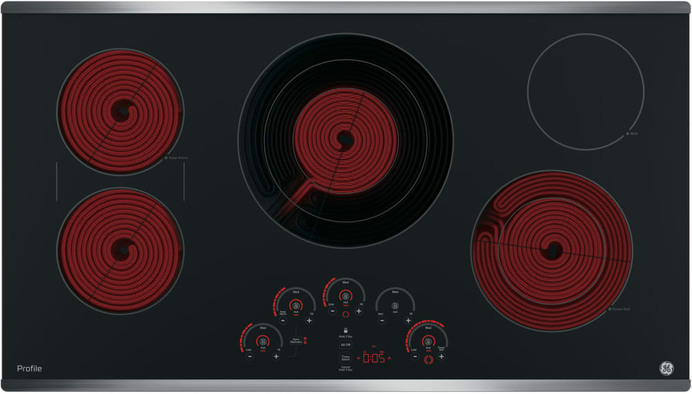 6/9/12 Inch Tri-Ring GE PP9036SJSS 36 Inch Electric Cooktop with 5 Radiant ADA Compliant Fits Guarantee Bridge SyncBurners Red LED Touch Controls 5/8 Inch Power Boil Element 
