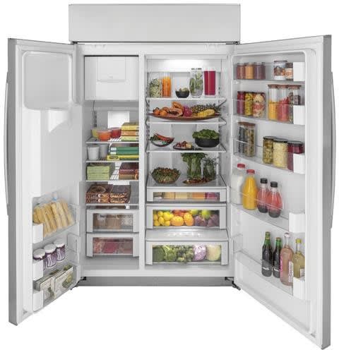 GE PSB48YSNSS 48 Inch Built In Side by Side Smart Refrigerator with 28.7 Cu. Ft. Capacity, Spill-Proof Glass Shelves, Multi-Level Drawers, Climate Controlled Drawer, Door Alarm, WiFi, Enhanced Shabbos Mode Capable, and Filtered Water/Ice Dispenser