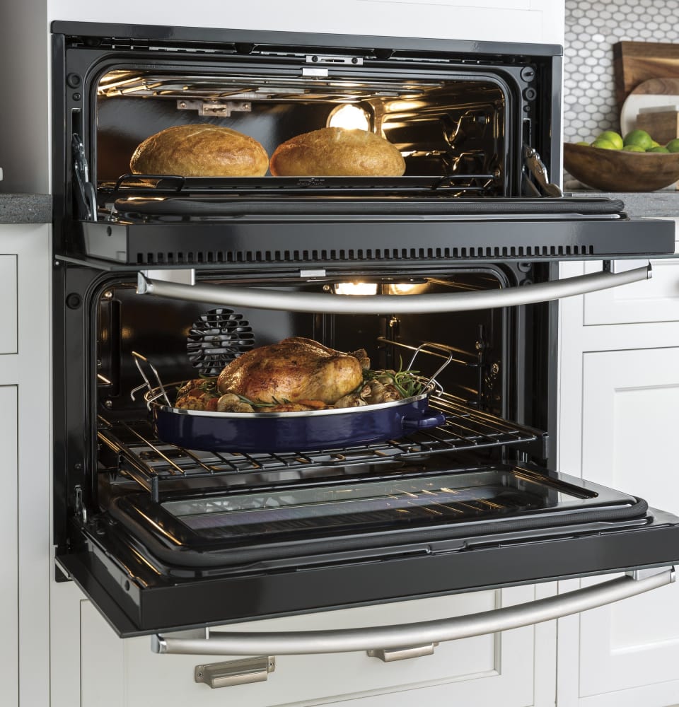 GE PT9200SLSS Built In SingleDouble Electric Wall Oven with True Convection, Meat Probe, Self