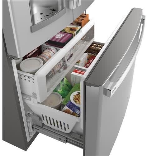GE PYE22PYNFS 36 Inch Counter Depth French Door Smart Refrigerator with 22.2 cu. ft. Capacity, Keurig K-Cup System, TwinChill, Electronic Temperature Drawer, Enhanced Shabbos Mode Capable, WiFi, External Ice/Water Dispenser, ADA Compliant, and ENERGY STAR® Qualified: Fingerprint Resistant Stainless Steel