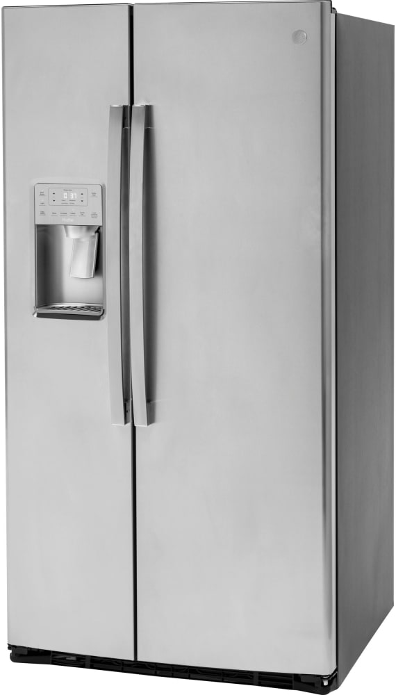 GE PZS22MYKFS 36 Inch Counter Depth Side by Side Refrigerator with 21.9 Cu. Ft. Capacity, Adjustable Spillproof Glass Shelves, Filtered Water, Child Lock, Door Alarm, Showcase LED Lighting, Turbo Cool/Quick Ice Settings, and Enhanced Shabbos Mode Capable
