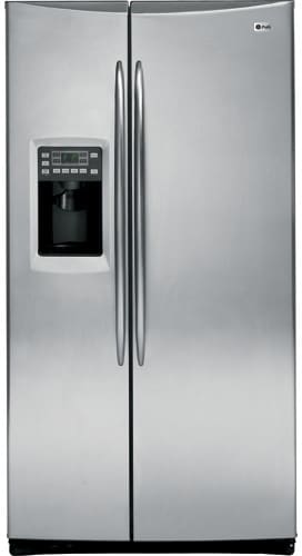 GE PSHS6RGXSS 25.5 cu. ft. Side by Side Refrigerator with 3 Glass Shelves,  Integrated Ice System with External Ice/Water Dispenser and Top Bevel  Design: Stainless Steel