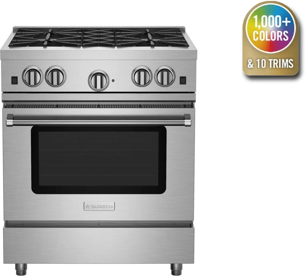 BlueStar RCS304BBV2C 30 Inch Freestanding Gas Range with 4 Open Burners, Continuous Grates
