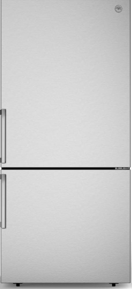 Bertazzoni REF31BMFIX 31 Inch Counter Depth Bottom Freezer Refrigerator with Surround Cooling System, Total No-Frost System, Full-Width Humidity-Controlled Crisper, Electronic LED Touch Interface, Super Freeze Cycle, LED Lighting, Flat Front Stainless Steel Doors, and Automatic Ice Maker with Removable Tray