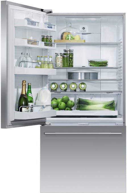 Fisher & Paykel RF170WDLJX5 32 Inch Counter Depth Freestanding Bottom Mount Refrigerator with 17.1 Cu. Ft. Total Capacity, ActiveSmart™ Foodcare, Flexible Storage, Humidity Control, Design Quality, Internal Ice Maker, SmartTouch Control, and Energy Star Certified