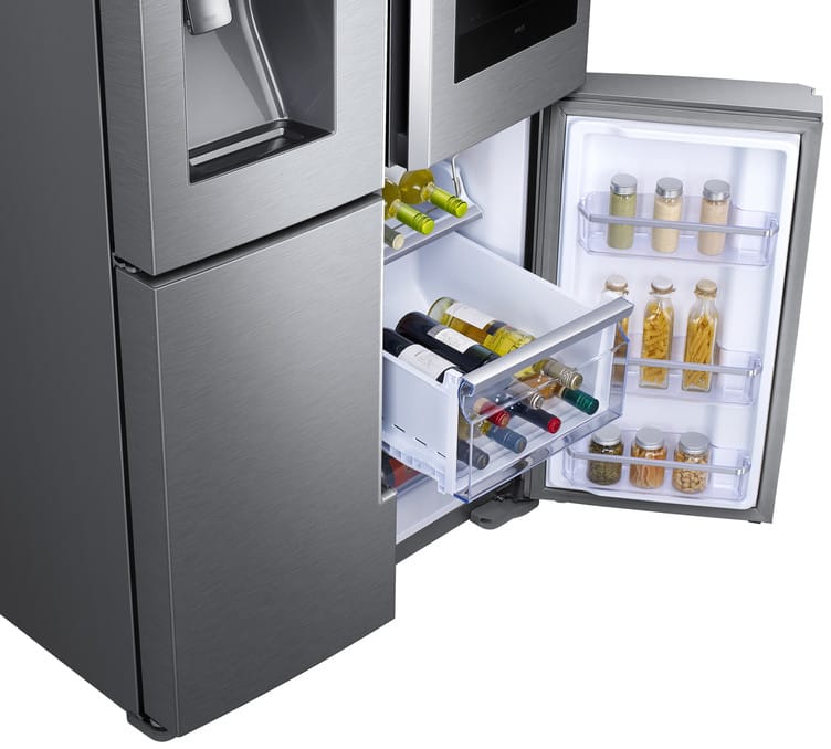 Samsung RF28N9780SR 36 Inch 4 Door Flex French Door Refrigerator with Family Hub Bixby Voice Assistant FlexZone Built In Cameras Fingerprint Resistant Wine Rack Adjustable Shelves External Dispenser I...