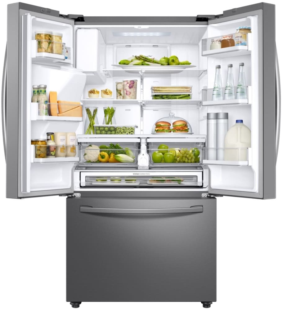 Samsung RF28R6201SR 36 Inch 3-Door French Door Smart Refrigerator with Wi-Fi, Twin Cooling Plus, Cool Select Pantry, Integrated Ice and Water Dispenser, Power Freeze, Power Cool, 28 cu. ft. Capacity, ADA and EnergyStar® Compliant: Fingerprint Resistant Stainless Steel