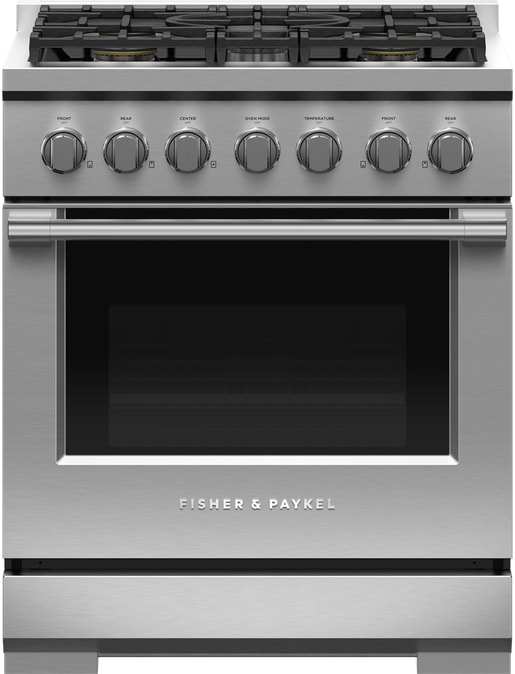 Fisher & Paykel RGV3305N 30 Inch Gas Pro Range with 5 Dual Flow Burners™, LED Halo-Illuminated Dials, Continuous Grates and 4.6 cu. ft. Oven Capacity: Natural Gas
