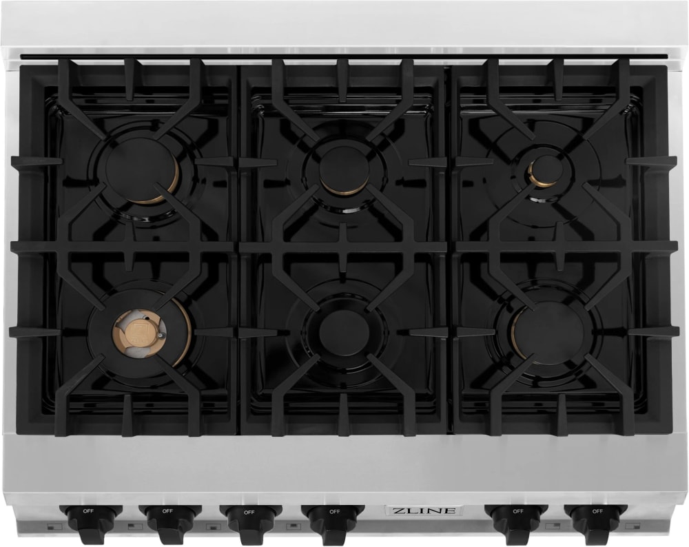 ZLINE RTZ36MB 36 Inch Gas Rangetop with 6 Sealed Brass Burners, 18,000 BTU Dual Wok Burner, and