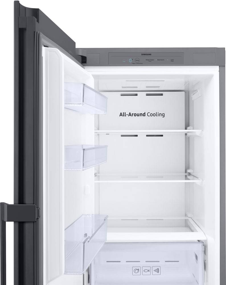 Samsung RZ11T747431 24 Inch BESPOKE Flex Column Refrigerator with 11.4 Cu. Ft. Capacity, Spill-Proof Shelves, Crisper Drawers, Fully Convertible, Modular Design, All Around Cooling, and ENERGY STAR® Rated: Grey Matte (Glass)