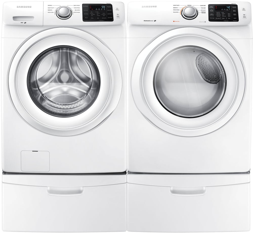 Samsung SAWADRGW14 Side by Side on Pedestals Washer Dryer Set with Front Load Washer and Gas Dryer in White