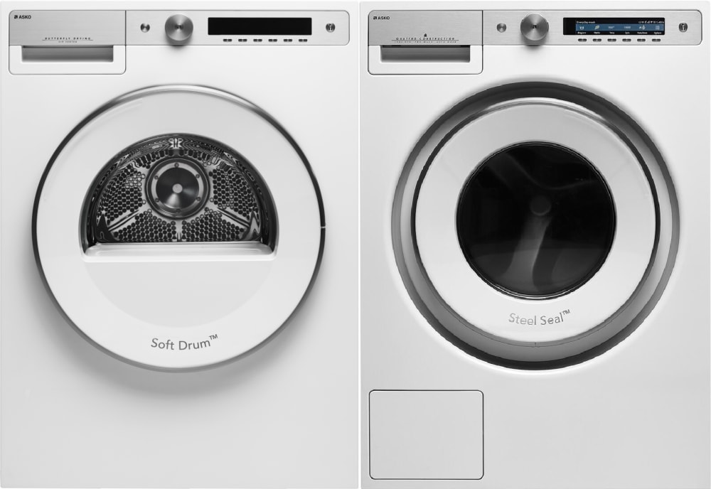 Asko ASWADREW6124 Side-by-Side Washer & Dryer Set with Front Load Washer  and Electric Dryer in White