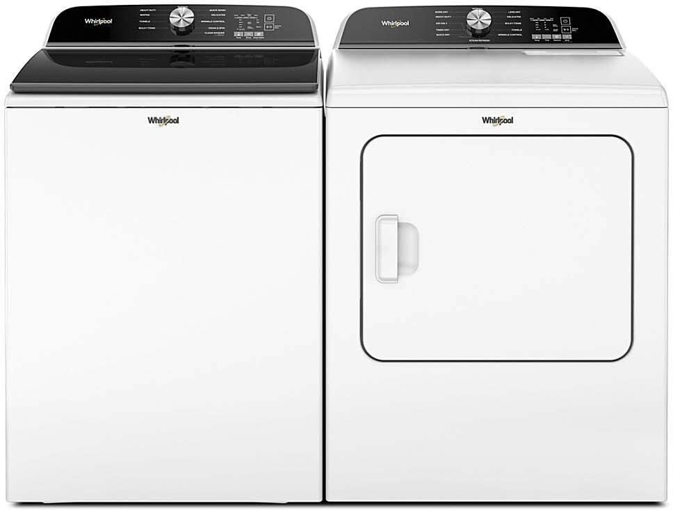 Whirlpool WHWADREPW6150 Side by Side Washer Dryer Set with Top Load Washer and Electric Dryer in White