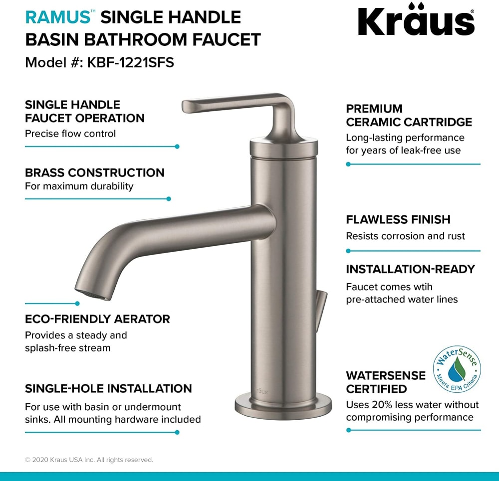 Kraus KBF1221SFS Single Handle Lever Basin Bathroom Faucet with 