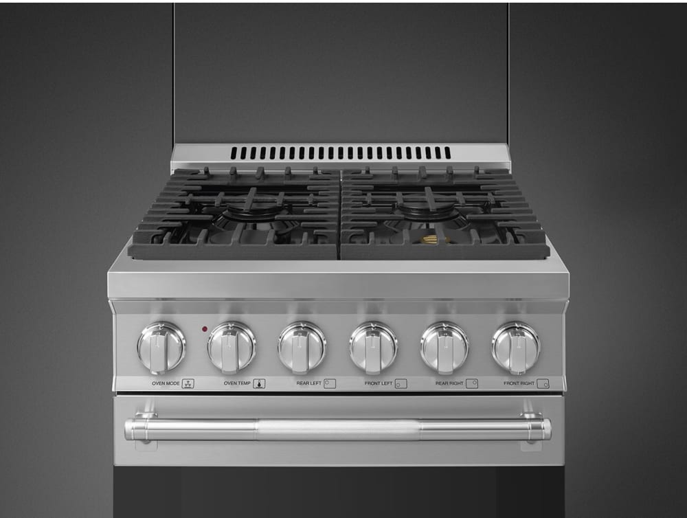 Smeg SPR24UGGX 24 Inch Freestanding Gas Range with 4 Burners, Storage Drawer, Continuous Grates, Large Grill, Bottom, and Convection Bottom