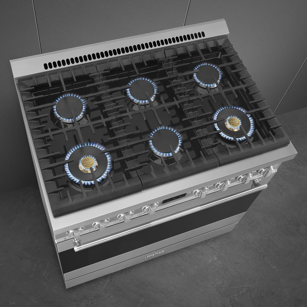 Smeg SPR36UGGX 36 Inch Freestanding Gas Range with 6 Sealed Burners