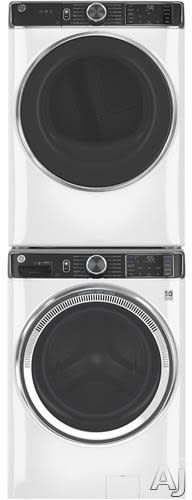 GE GEWADREW8503 Stacked Washer & Dryer Set with Front Load Washer and Electric Dryer in White