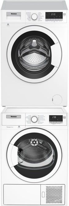 Blomberg BLWADRESX982201 Stacked Washer Dryer Set with Front Load Washer and Electric Dryer in White