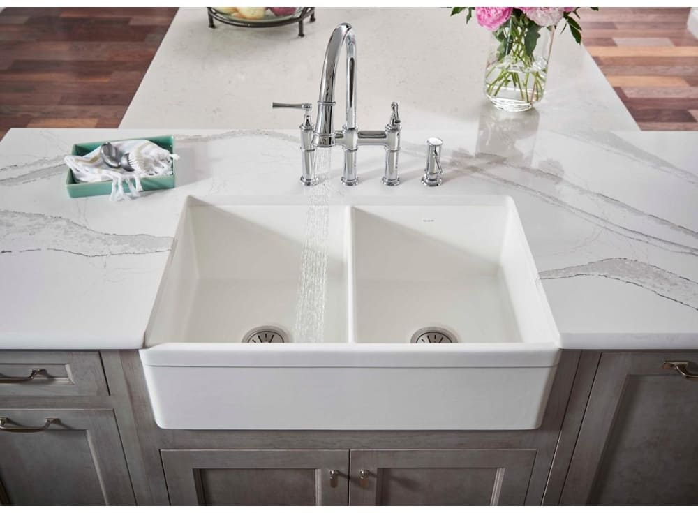 Elkay SWUF32189WH 33 Inch Double Bowl Undermount Farmhouse Kitchen Sink with Fine Fireclay 