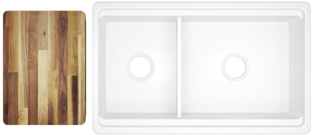 Elkay SWUF3320WH 33 Inch Farmhouse Double Bowl Kitchen Sink with Fireclay Material, Reversible 