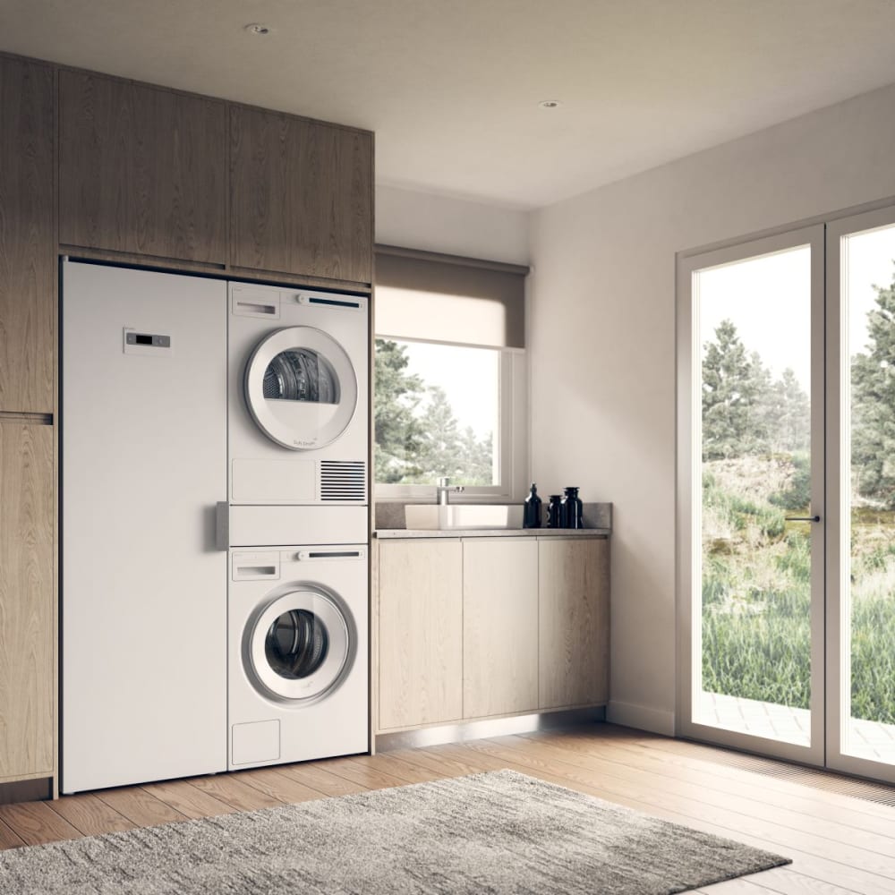 Asko ASWADREW2084 Stacked Washer Dryer Set with Front Load Washer and Electric Dryer in White